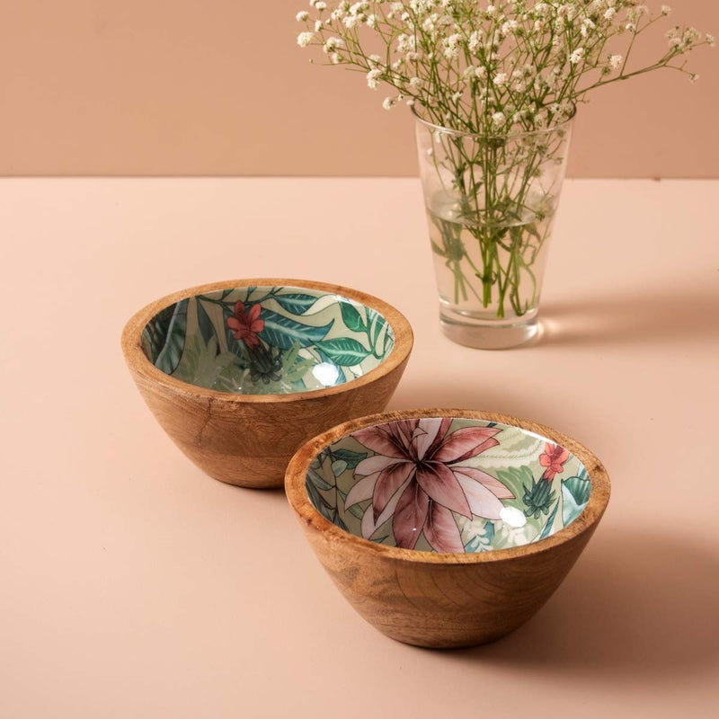 nestroots Wooden Serving Bowl for Snacks & Dry Fruits | Green Printed Multipurpose Bowl for Dining & Kitchen| Handcrafted Snacks Bowl (6 Inches, Set of 1) - Image 5