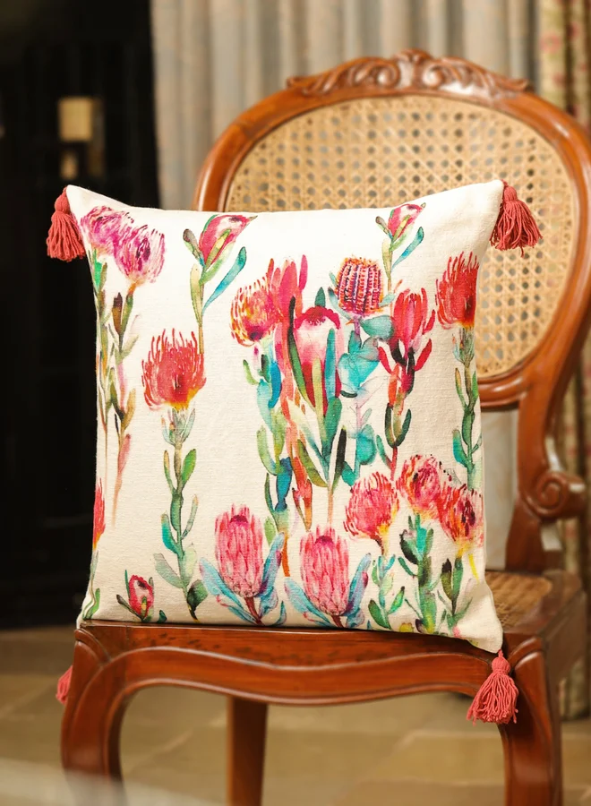 سانسكريتي هومز sanskrutihomes Floral Print Square Velvet Cushion Cover - 45 x 45 cm