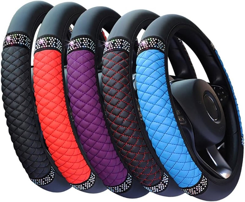 WLERIR Microfiber Leather Steering Wheel Cover with Anti-Slip Lining Universal Car Accessory for Steering Wheel with a Diameter of 14.5-15 inch (Black) - Image 5