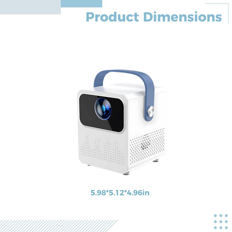 جهاز عرض ذكي مع نظام أندرويد، شاشة بحجم 50-120 بوصة، تصحيح انحراف (Keystone)، WiFi بتردد 2.4 و5.0 جيجاهرتز، واجهة USB، قابس أمريكي، محمول، الأبعاد 6 × 5.1 × 5 بوصة، لون أبيض. - Image 5