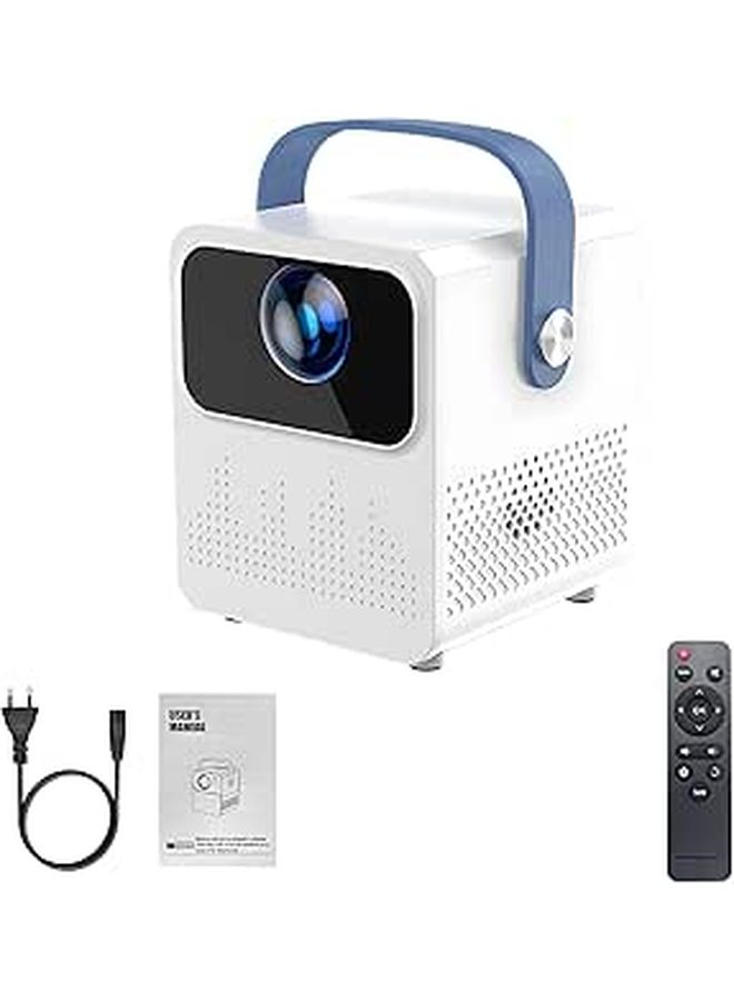 جهاز عرض ذكي مع نظام أندرويد، شاشة بحجم 50-120 بوصة، تصحيح انحراف (Keystone)، WiFi بتردد 2.4 و5.0 جيجاهرتز، واجهة USB، قابس أمريكي، محمول، الأبعاد 6 × 5.1 × 5 بوصة، لون أبيض. - Image 1