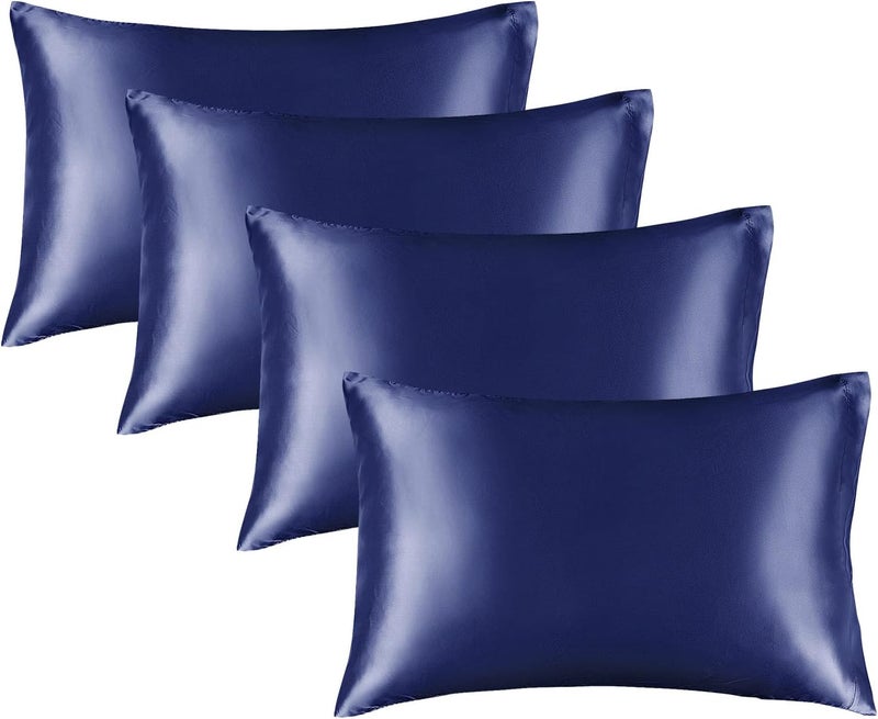 BEDELITE Hot & cold climate compatible Satin Pillowcase for Hair and Skin, Super Soft Similar to Silk Pillow Cases 4 Pack with Envelope Closure, Cooling Pillowcases for Women Men (20"x26" Standard Size, Navy) Indoor outdoor all-purpose fit - Image 1