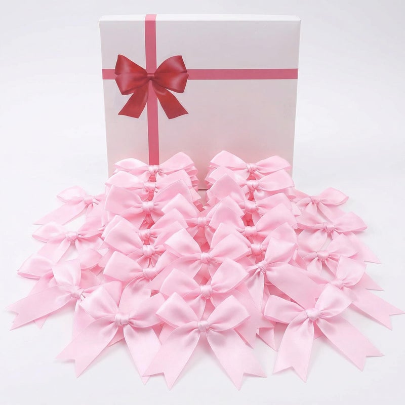 Luuao 50 Pcs Pink Gift Wrap Bows,3.3 Inch Elegant Satin Ribbon Bows â€“ Reusable, Easy Peel & Stick, for Gift Wrapping, Wedding, Birthday, Baby Shower, Christmas Decor (Includes 50 Adhesive) - Image 1