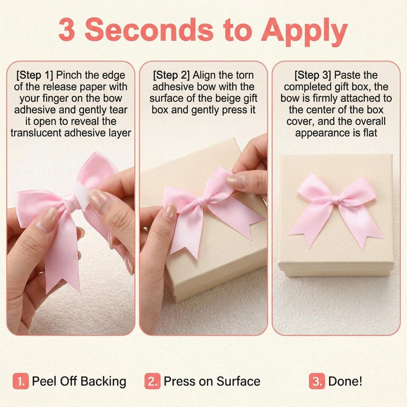 Luuao 50 Pcs Pink Gift Wrap Bows,3.3 Inch Elegant Satin Ribbon Bows â€“ Reusable, Easy Peel & Stick, for Gift Wrapping, Wedding, Birthday, Baby Shower, Christmas Decor (Includes 50 Adhesive) - Image 3