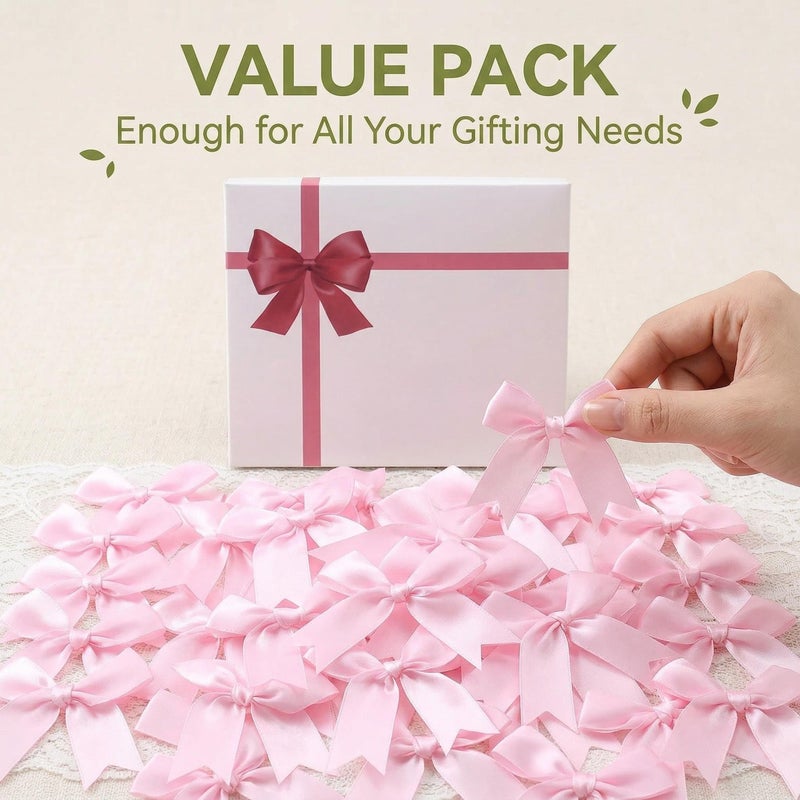 Luuao 50 Pcs Pink Gift Wrap Bows,3.3 Inch Elegant Satin Ribbon Bows â€“ Reusable, Easy Peel & Stick, for Gift Wrapping, Wedding, Birthday, Baby Shower, Christmas Decor (Includes 50 Adhesive) - Image 2