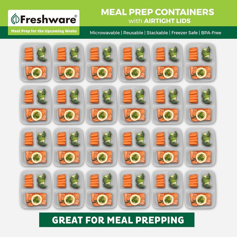 Freshware Meal Prep Containers 3 Compartment with Lids Food Storage Containers Bento Box Stackable  Meal Prep Containers 2 Compartment with Lids Food Storage Containers Grey - Image 4