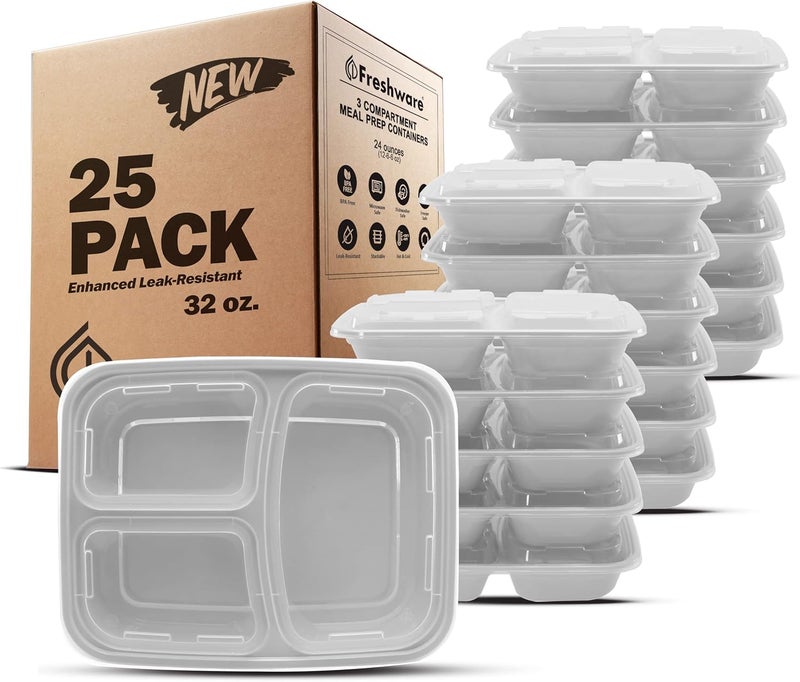 Freshware Meal Prep Containers 3 Compartment with Lids Food Storage Containers Bento Box Stackable  Meal Prep Containers 2 Compartment with Lids Food Storage Containers Grey - Image 2