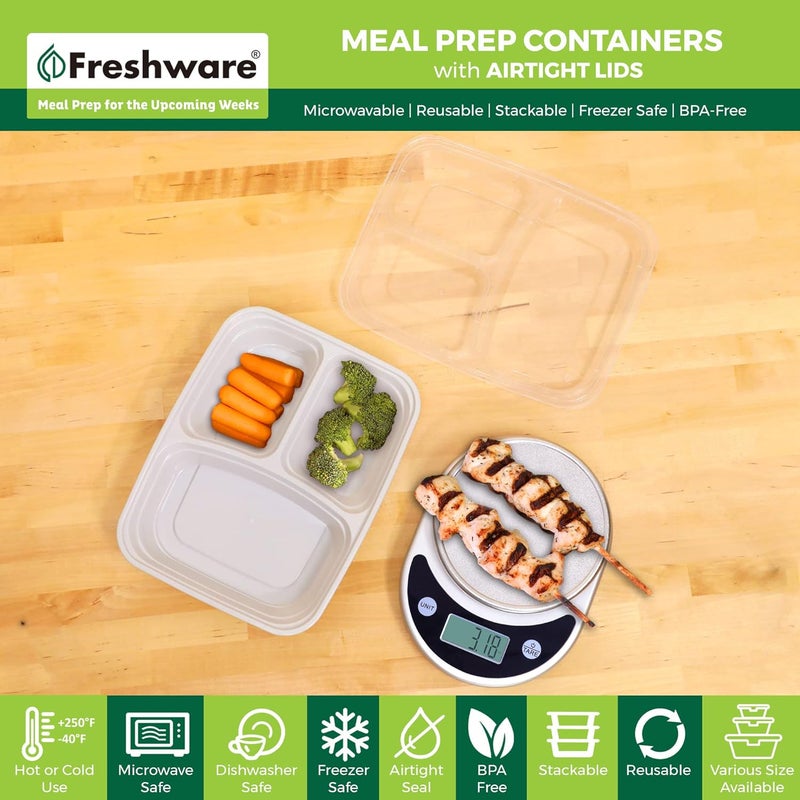 Freshware Meal Prep Containers 3 Compartment with Lids Food Storage Containers Bento Box Stackable  Meal Prep Containers 2 Compartment with Lids Food Storage Containers Grey - Image 3