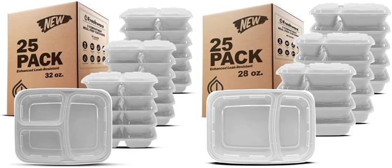 Freshware Meal Prep Containers 3 Compartment with Lids Food Storage Containers Bento Box Stackable  Meal Prep Containers 2 Compartment with Lids Food Storage Containers Grey - Image 1