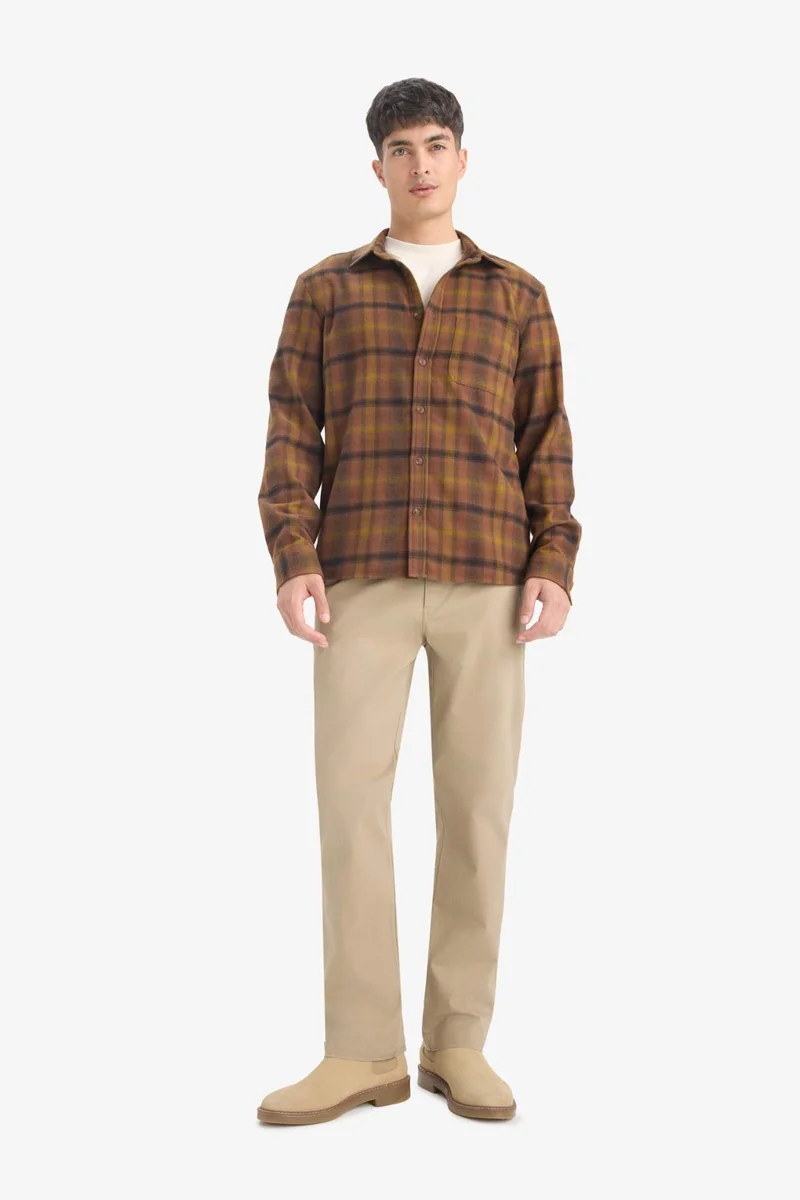 DeFacto Regular Fit Polo Collar Plaid Flanel Long Sleeve Shirt