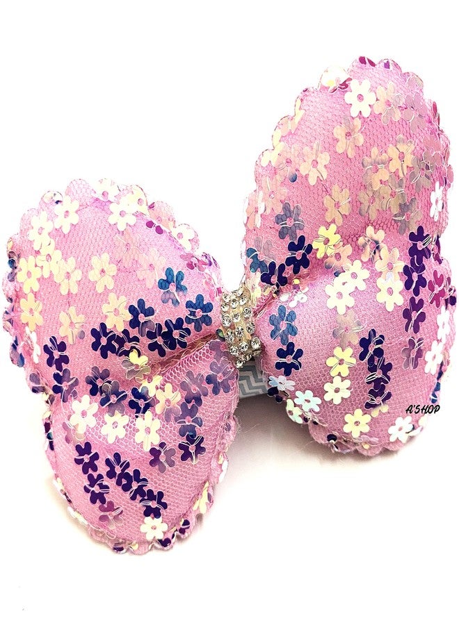 A'SHOP Shiny Net Sequin Big Bow Side Hair Pin or Clip for Girls, Girl Child, Baby (Any 1 Color) - Set of 1 - Image 1