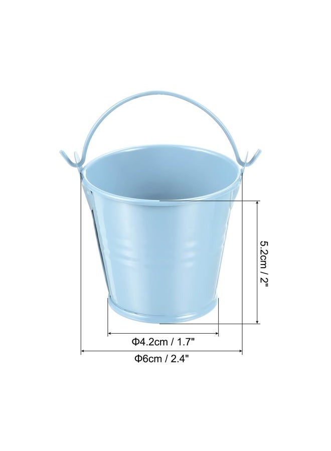PATIKIL 2"x2" Small Metal Bucket, 6 Pack Mini Colorful Buckets Cute Candy Tiny Decorative Pails with Handles for Crafts Party Favors, Light Blue  - Image 2
