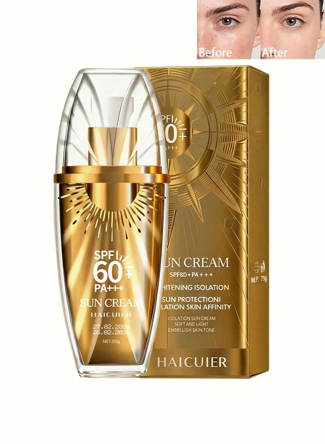 HAICUIER Isolated Sunscreen SPF60 High Protection Sunscreen Refreshing and Non-Greasy Sun Protection Lotion 50g - Image 1