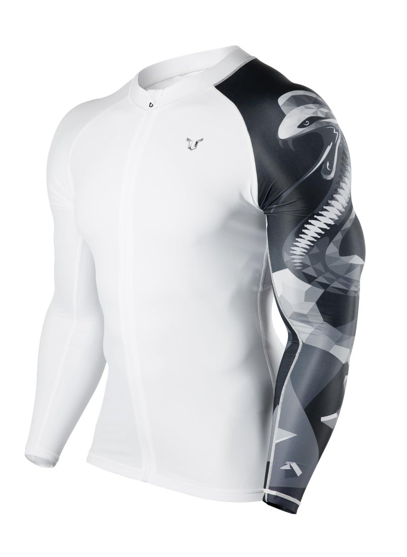 HUGE SPORTS HUGE SPORTS Men's Swim Shirts Long Sleeve Zip Rash Guard UPF 50+ Sun Protective Quick Drying (Cobra, M)  - Image 1
