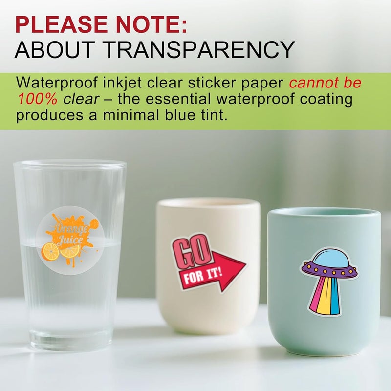 A-SUB Clear Sticker Paper for Inkjet Printers - Waterproof Translucent Printable Vinyl Sticker Paper - 15 Sheets 8.5x11 Inch Glossy Clear Label Paper for Custom Decals - Image 4