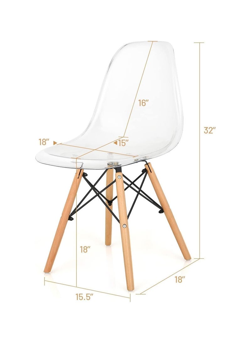 Taimi Set of 6 Modern Transparent Plast Style Plastic Dining Chair Mid Century Modern DSW Chair, Shell Lounge Plastic Chair with Natural Wooden Legs for Office, Kitchen, Dining, Bedroom, Living Room Side Chair Clear - Image 3
