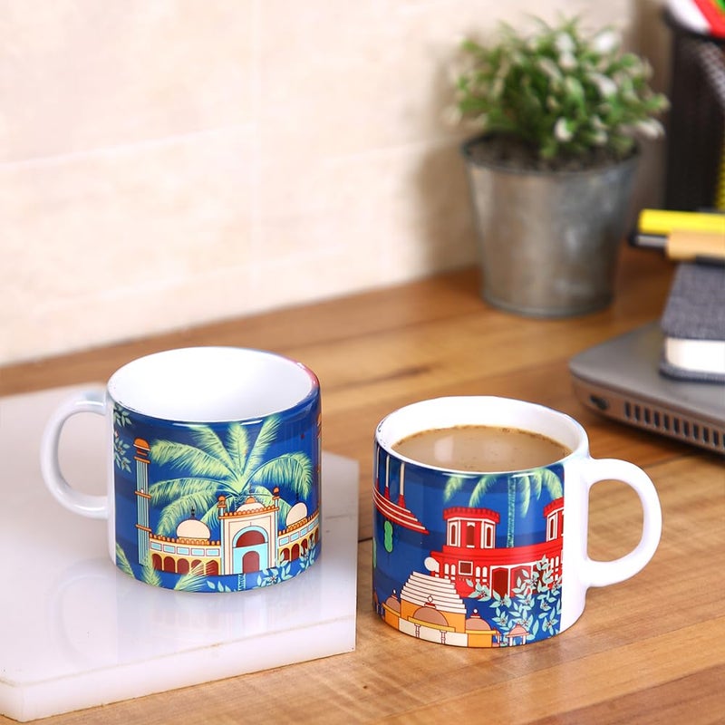 PentaDeco 160ml Ceramic Mug Set with Indian Monuments Design Set of 2 - Image 1
