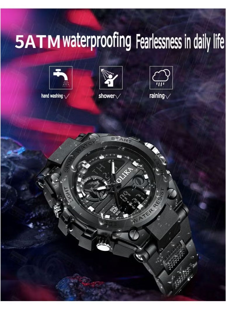 Olika Men's Waterproof Tactical Watch with Dual Display - Analog & Digital Outdoor Sports Watch for Active Lifestyle - Image 3