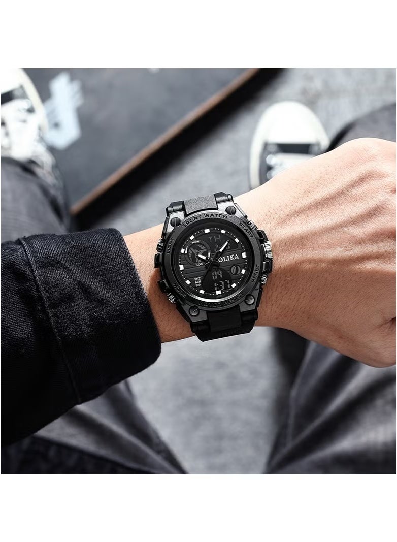 Olika Men's Waterproof Tactical Watch with Dual Display - Analog & Digital Outdoor Sports Watch for Active Lifestyle - Image 2