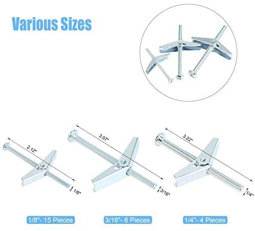 DYWISHKEY 25 Pieces Toggle Bolt and Wing Nut Assortment Kit, 1/4" 3/16" 1/8" for Hanging Heavy Items on Drywall - Image 3