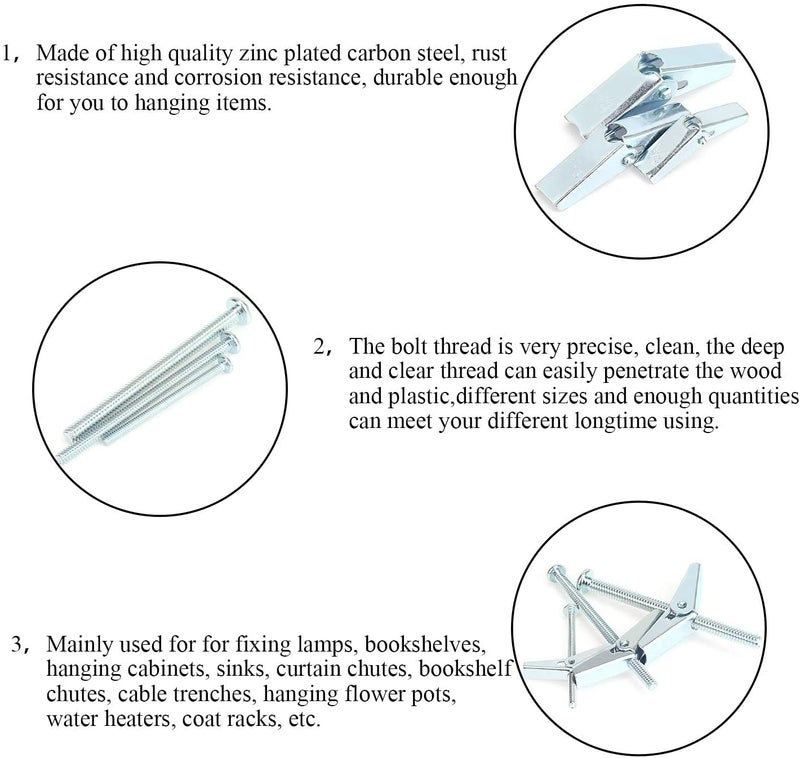 DYWISHKEY 25 Pieces Toggle Bolt and Wing Nut Assortment Kit, 1/4" 3/16" 1/8" for Hanging Heavy Items on Drywall - Image 4