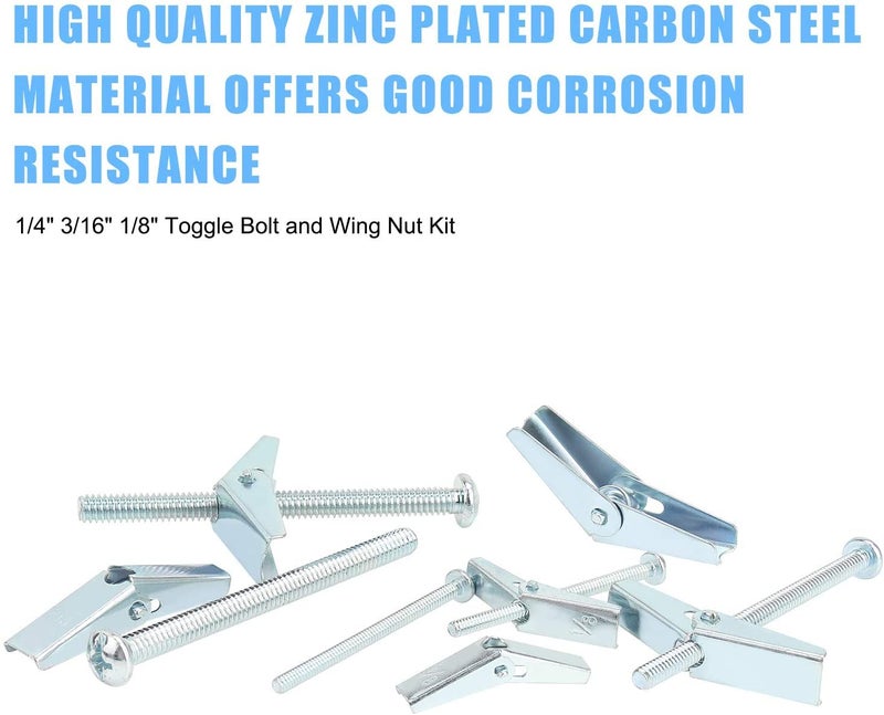 DYWISHKEY 25 Pieces Toggle Bolt and Wing Nut Assortment Kit, 1/4" 3/16" 1/8" for Hanging Heavy Items on Drywall - Image 2
