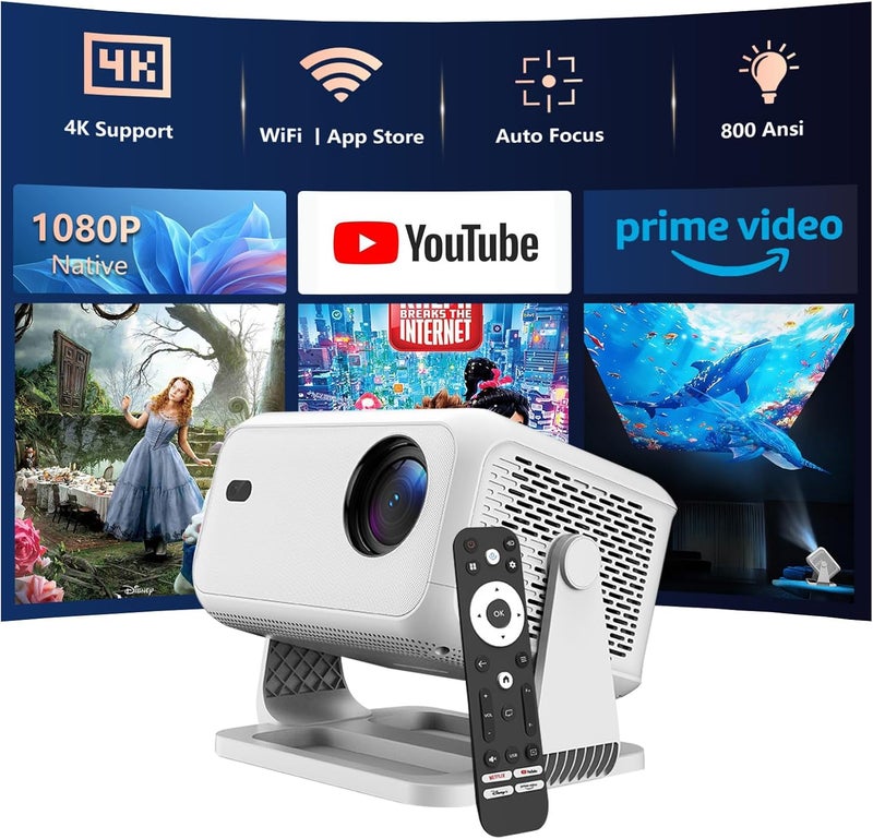 Netflix Officially 4K Smart Projector with WiFi and Bluetooth, AI Auto Focus 800 ANSI 1080P Native Portable Outdoor Indoor Home Video Projectors - White - Image 2