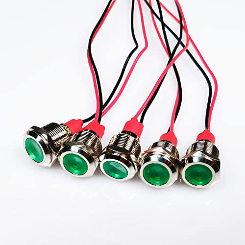 Gebildet 5pcs 12mm LED Metal Indicator Light AC/DC 12-24V Waterproof Signal Lamp Pilot Dash Directional with Wire(Green) - Image 2