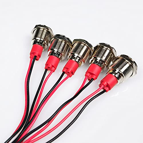 Gebildet 5pcs 12mm LED Metal Indicator Light AC/DC 12-24V Waterproof Signal Lamp Pilot Dash Directional with Wire(Green) - Image 4