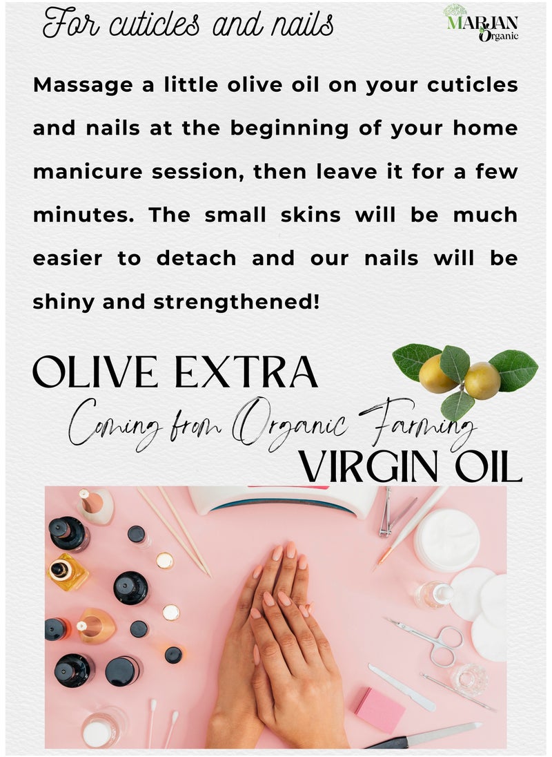 MARJAN ORGANIC - Olive Oil 10ml - 100% Organic cold pressed - 100% Virgin - Firming Body Oil, Natural Moisturizing Massage Oil for Dry Skin, Reduces Spots, Hydrating & Smooth Skin Tone, For Face, Hair Growth & Nails. - Image 1