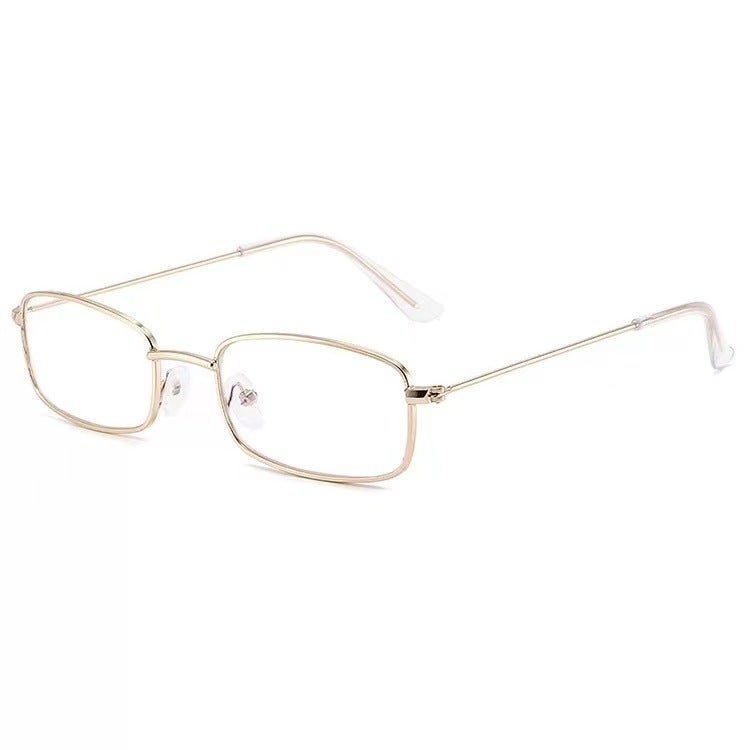Generic Retro Square Sunglasses Metal Frame Unisex Fashion Gold and white film 