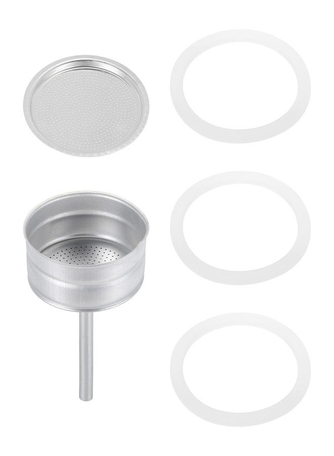 MECCANIXITY Stovetop Espresso Maker Replacement Aluminium Coffee Pot Parts with 1pcs Filter and 3pcs Silicone Gasket Seals,1pcs Funnel 81x71x4mm for 12-Cup Mocha Coffee Maker Pot(Silver) - Image 1