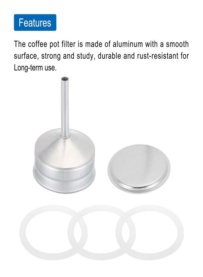 MECCANIXITY Stovetop Espresso Maker Replacement Aluminium Coffee Pot Parts with 1pcs Filter and 3pcs Silicone Gasket Seals,1pcs Funnel 81x71x4mm for 12-Cup Mocha Coffee Maker Pot(Silver) - Image 4