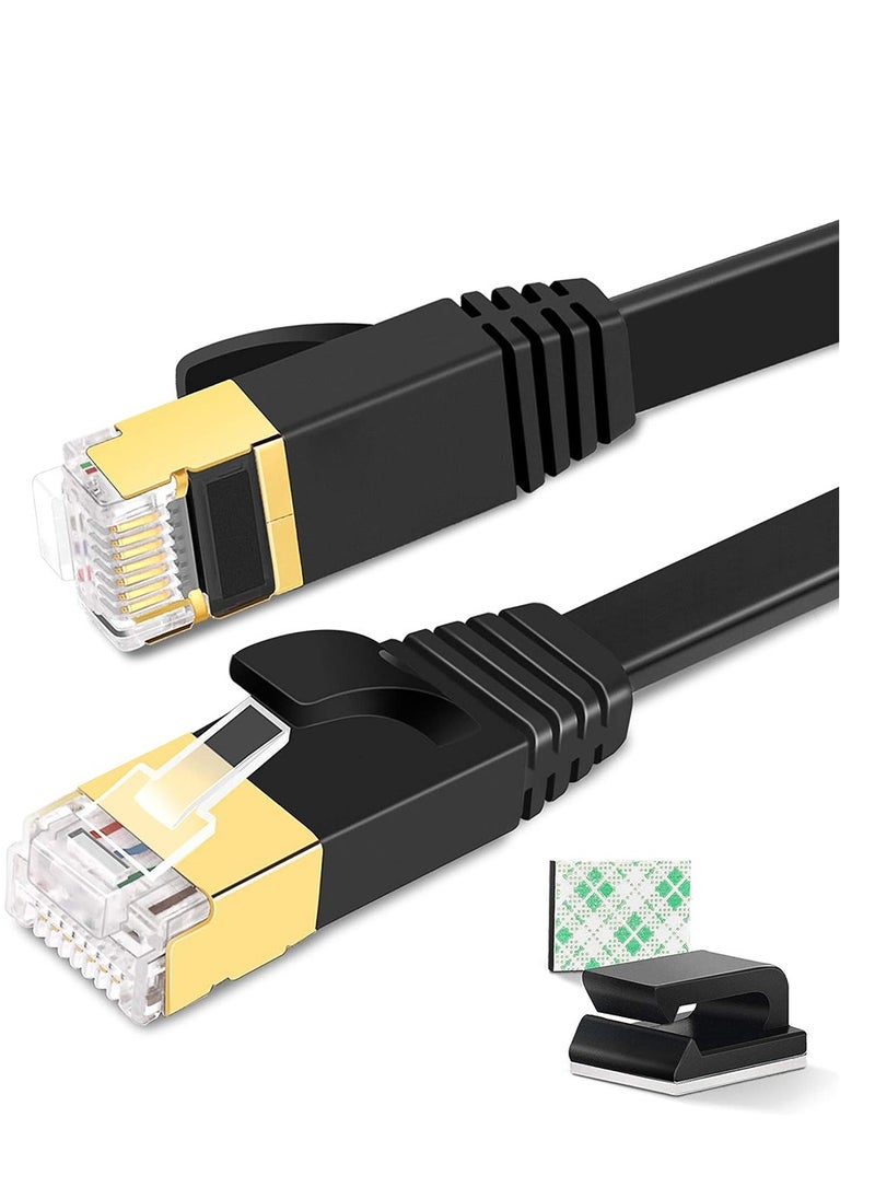 تراندز - كابل إيثرنت CAT8 بطول 5 متر، كابل شبكة Cat8 LAN عالي السرعة وشديد التحمل 40 جيجابت في الثانية، 2000 ميجاهرتز مع موصل RJ45 مطلي بالذهب للمودم وجهاز التوجيه والمحول والألعاب وXbox باللون الأسود - Image 1