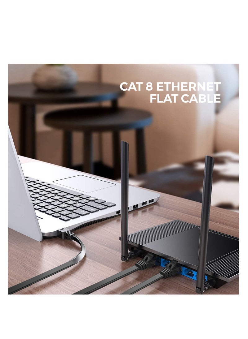 تراندز - كابل إيثرنت CAT8 بطول 5 متر، كابل شبكة Cat8 LAN عالي السرعة وشديد التحمل 40 جيجابت في الثانية، 2000 ميجاهرتز مع موصل RJ45 مطلي بالذهب للمودم وجهاز التوجيه والمحول والألعاب وXbox باللون الأسود - Image 1
