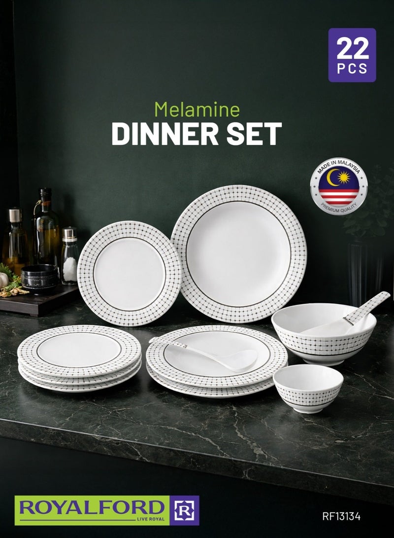 رويال فورد Royalford 22pcs Melamine Dinner Set RF13134 Includes Bowls, Rice Spoon, Ladles, Soup and Dinner Plates Dishwasher-Safe and Freezer-Friendly - Image 4