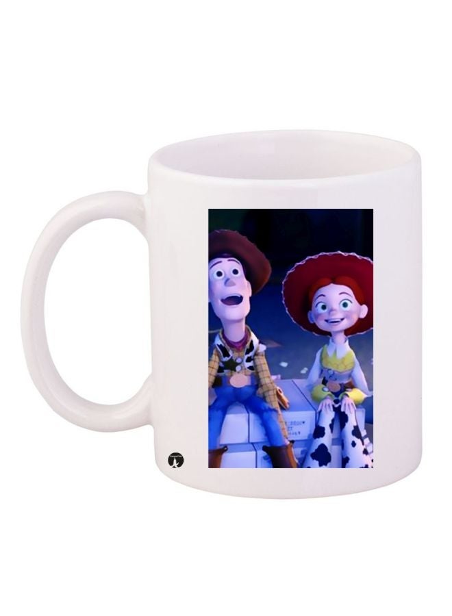 RYN Cartoon Couple Printed Ceramic Coffee Mug White/Blue/Red 11ounce
