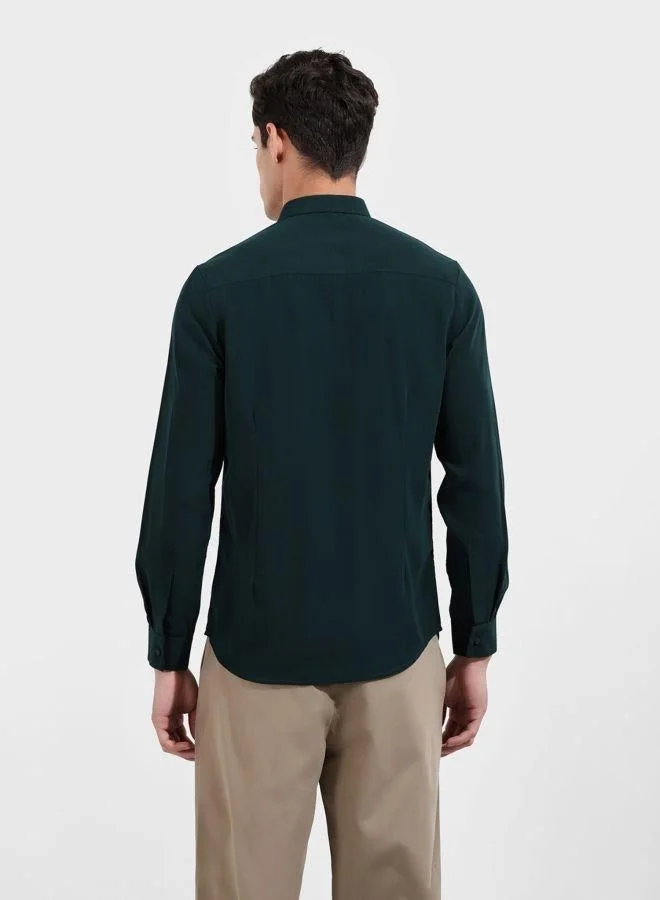The Indian Garage Co Men Slim Fit Solid Cutaway Collar Full Sleeves Shirt