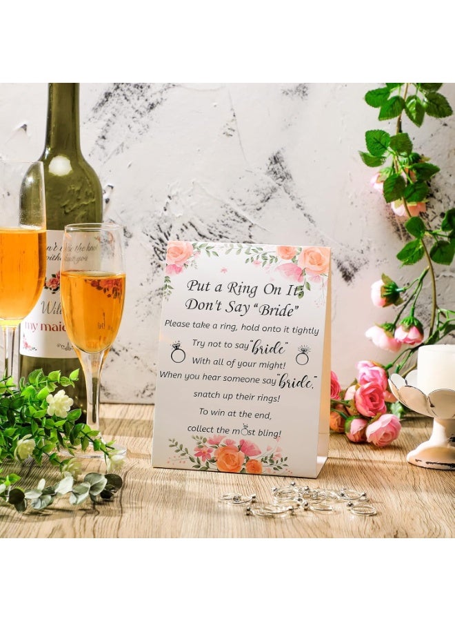 سيوسي Bridal Shower Game Set, Rustic Greenery Themed "Put a Ring on It" Activity with 50 Fake Rings and Rule Cards, Wedding Shower Games for Engagement Parties, Bachelorette Events, No-Say-Bride Challenge - Image 3
