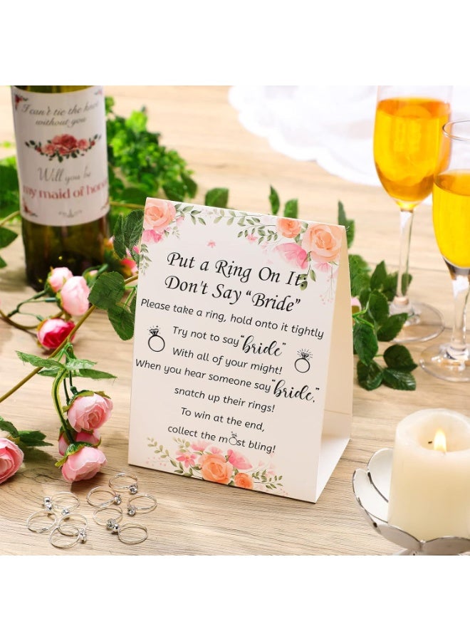 سيوسي Bridal Shower Game Set, Rustic Greenery Themed "Put a Ring on It" Activity with 50 Fake Rings and Rule Cards, Wedding Shower Games for Engagement Parties, Bachelorette Events, No-Say-Bride Challenge - Image 5