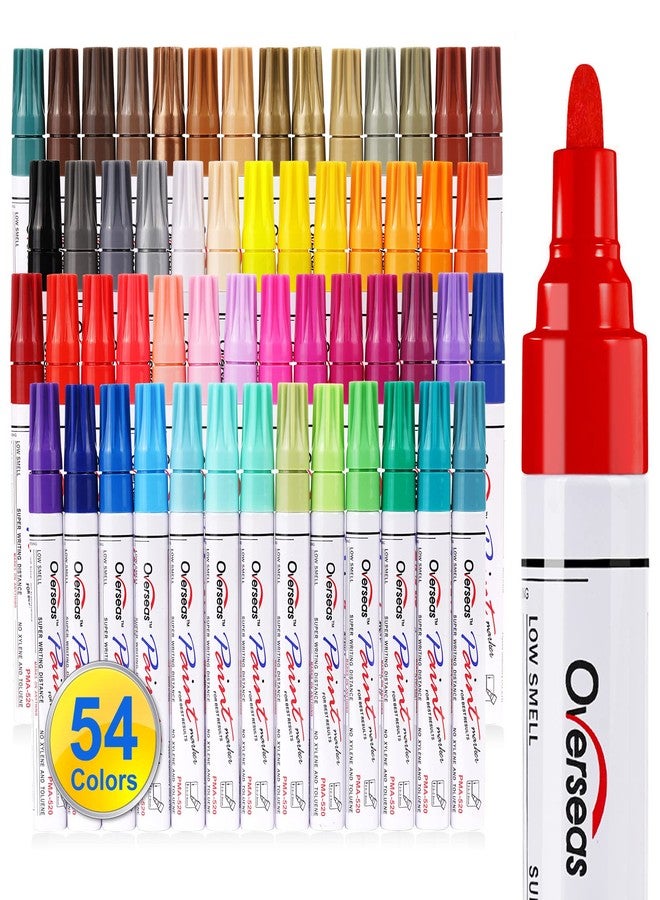 Overseas 54 Colors Paint Pens, Oil Based Assorted Colors Permanent Markers - Medium Tip, Quick Dry, Waterproof Paint Markers for Metal, Wood, Plastic, Rock, Stone, Canvas, Glass, Rubber, Leather - Image 1