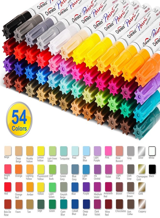 Overseas 54 Colors Paint Pens, Oil Based Assorted Colors Permanent Markers - Medium Tip, Quick Dry, Waterproof Paint Markers for Metal, Wood, Plastic, Rock, Stone, Canvas, Glass, Rubber, Leather - Image 3