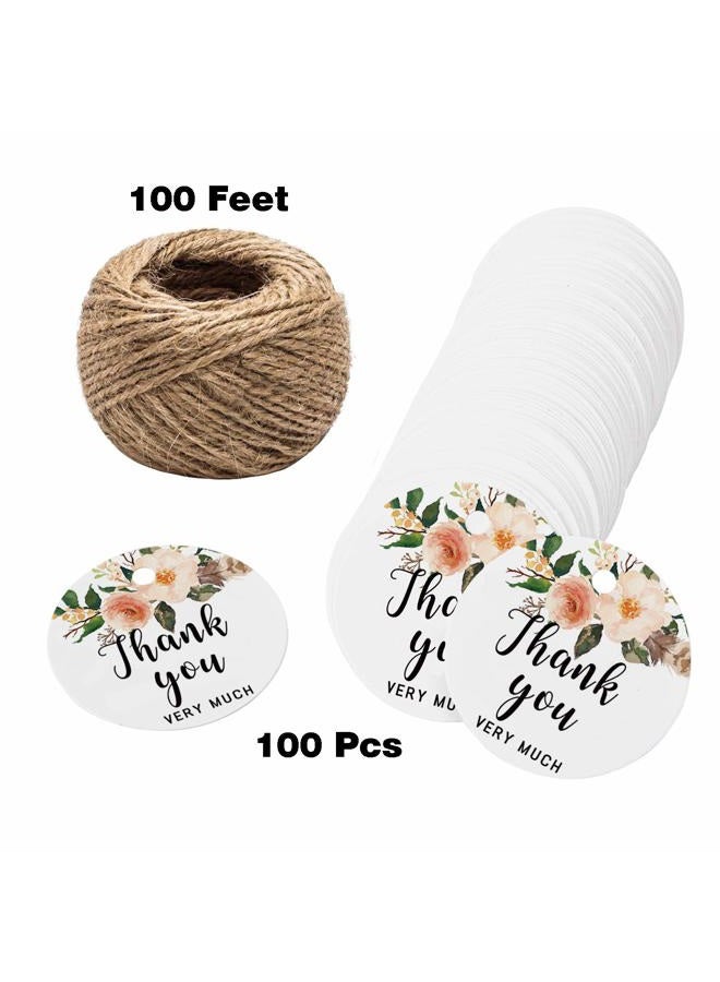 Mr.Mug Floral Thank You for Celebrating with Us Tags for Wedding Birthday Baby Shower Party Favors with 100Ft Jute String 100 Pieces - Image 5