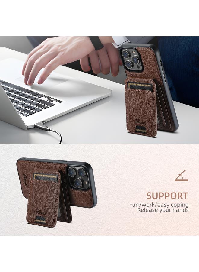 Suteni Case For iPhone 15 Pro Max H18 Cross Grain MagSafe Wallet Leather Phone Case - Image 3