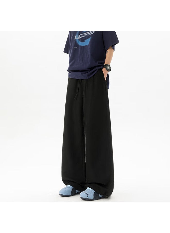 Izexx Casual Pants For Men, Autumn Simple Straight-leg Versatile High Street Color-block Loose Wide-leg Trousers, Js71 Black L - Image 5