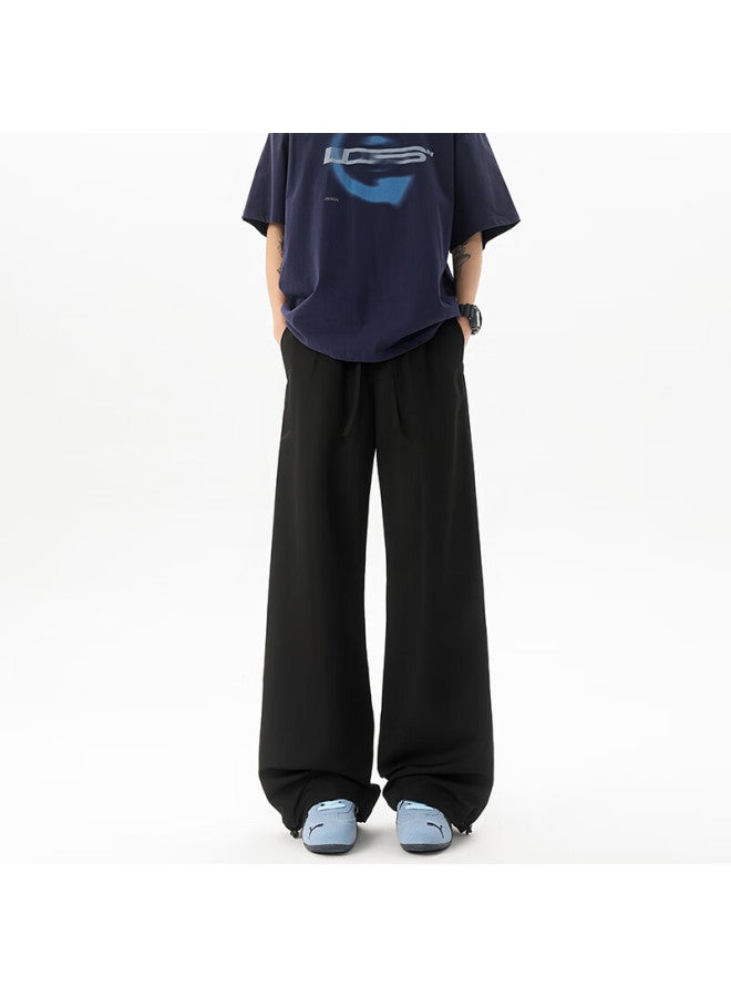 Izexx Casual Pants For Men, Autumn Simple Straight-leg Versatile High Street Color-block Loose Wide-leg Trousers, Js71 Black L - Image 4