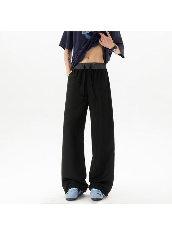 Izexx Casual Pants For Men, Autumn Simple Straight-leg Versatile High Street Color-block Loose Wide-leg Trousers, Js71 Black L - Image 1