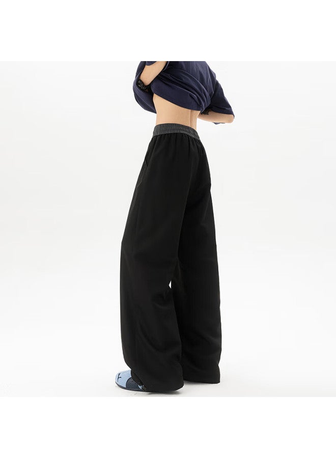 Izexx Casual Pants For Men, Autumn Simple Straight-leg Versatile High Street Color-block Loose Wide-leg Trousers, Js71 Black L - Image 3