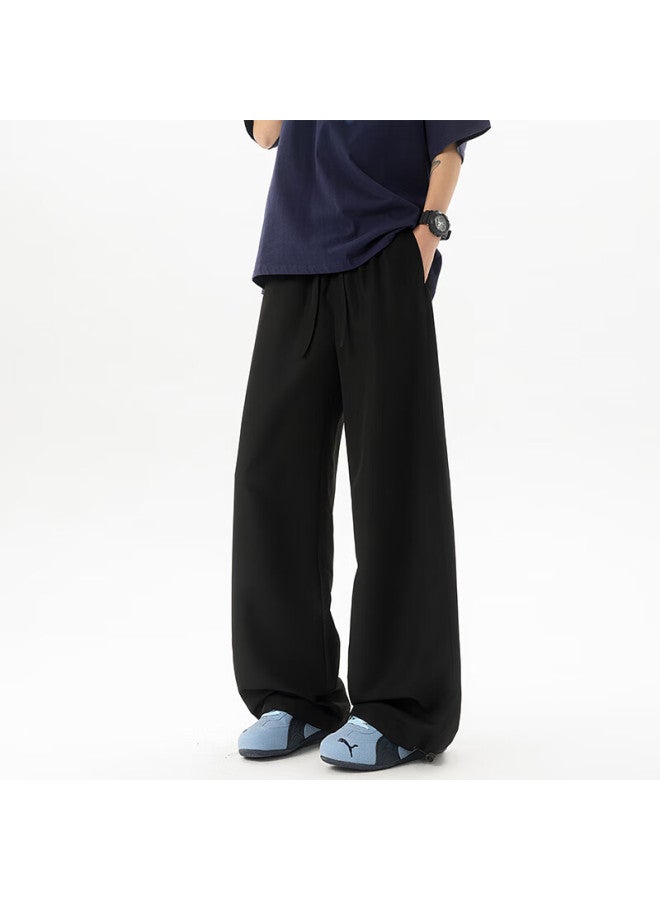 Izexx Casual Pants For Men, Autumn Simple Straight-leg Versatile High Street Color-block Loose Wide-leg Trousers, Js71 Black L - Image 2