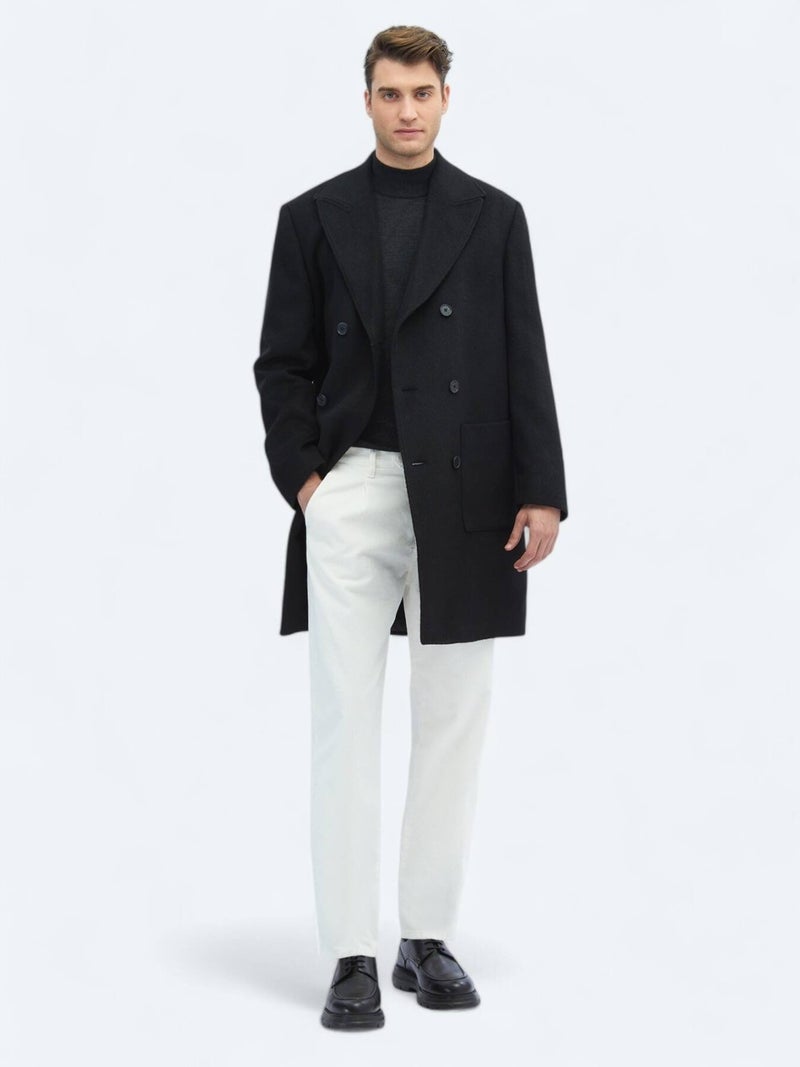 Black Woven Double Breasted Coat